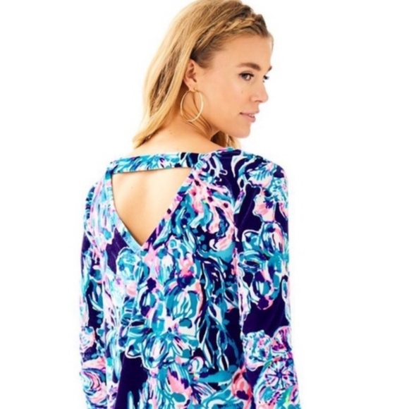 Lilly Pulitzer Olive Caught Up Velour Blue Pink Long Sleeve Dress Size‎ Small - Picture 4 of 14